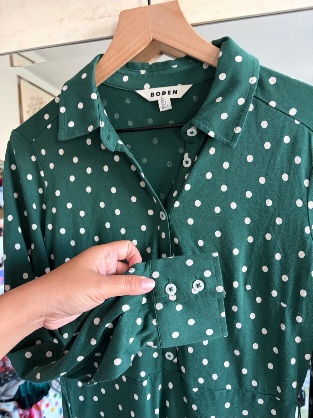 Boden Green Laura Polka Dot Long Sleeve Jersey Midi Dress - Picture 4 of 7